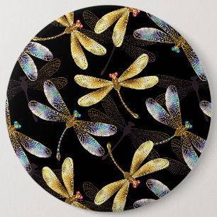 Seamless Pattern with Golden Dragonflies 6 Cm Round Badge