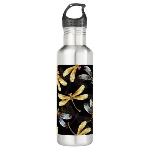 Seamless Pattern with Golden Dragonflies 710 Ml Water Bottle