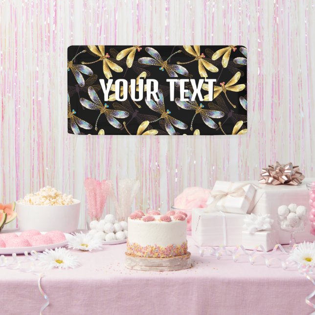 Seamless Pattern with Golden Dragonflies Banner (Party)