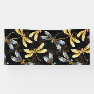 Seamless Pattern with Golden Dragonflies Banner
