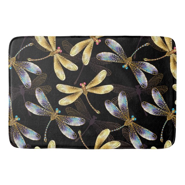 Seamless Pattern with Golden Dragonflies Bath Mat (Front)