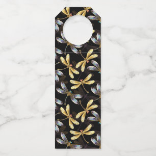 Seamless Pattern with Golden Dragonflies Bottle Tag