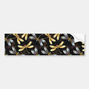 Seamless Pattern with Golden Dragonflies Bumper Sticker