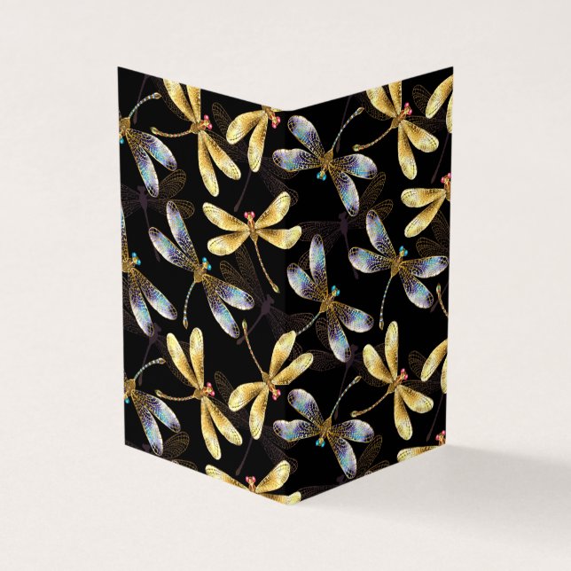 Seamless Pattern with Golden Dragonflies Business Card (Outside)