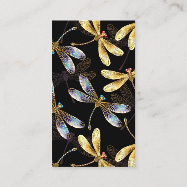 Seamless Pattern with Golden Dragonflies Business Card (Front)