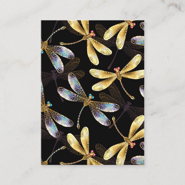 Seamless Pattern with Golden Dragonflies Calling Card (Front)
