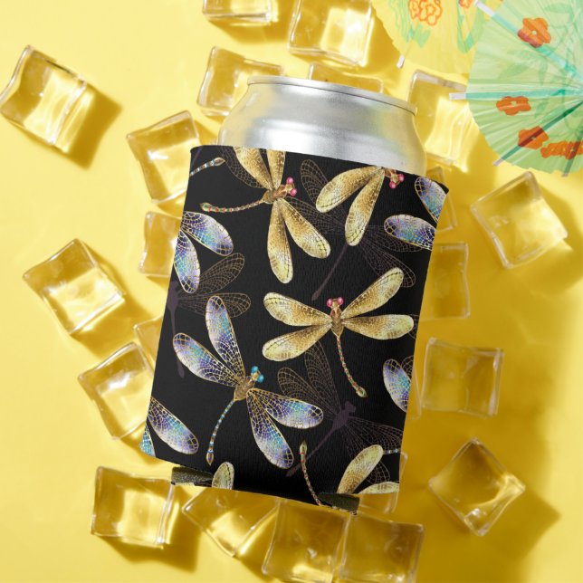 Seamless Pattern with Golden Dragonflies Can Cooler (In Situ Summer)
