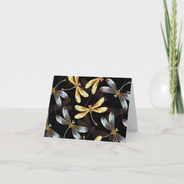 Seamless Pattern with Golden Dragonflies Card (Front)