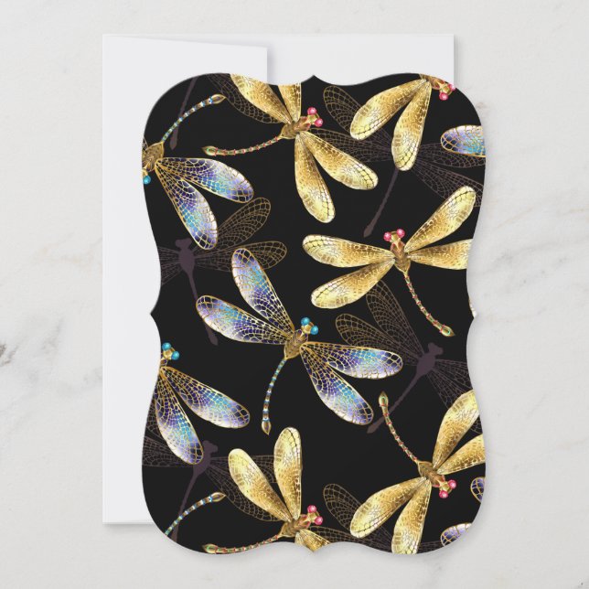 Seamless Pattern with Golden Dragonflies Card (Front)