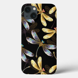 Seamless Pattern with Golden Dragonflies iPhone 13 Case