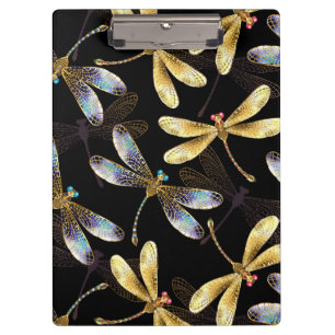Seamless Pattern with Golden Dragonflies Clipboard