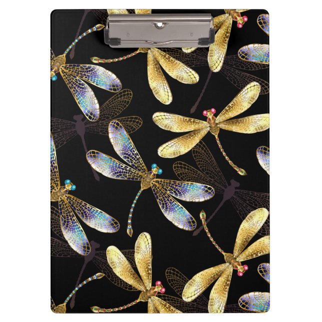Seamless Pattern with Golden Dragonflies Clipboard (Front)