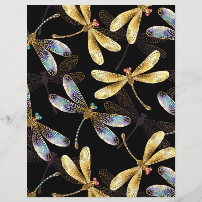 Seamless Pattern with Golden Dragonflies Custom Letterhead (Front)