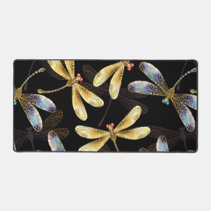 Seamless Pattern with Golden Dragonflies Desk Mat