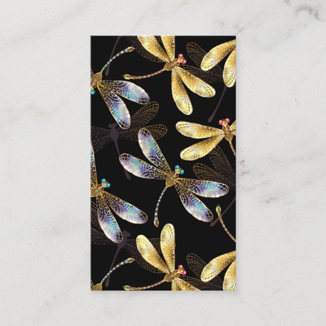 Seamless Pattern with Golden Dragonflies Discount Card (Front)