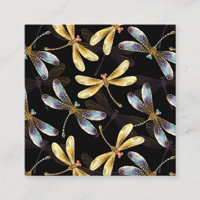 Seamless Pattern with Golden Dragonflies Discount Card (Front)