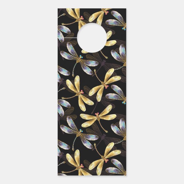 Seamless Pattern with Golden Dragonflies Door Hanger (Front)