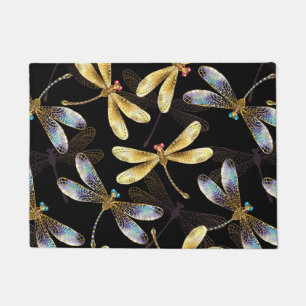 Seamless Pattern with Golden Dragonflies Doormat