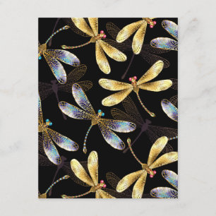 Seamless Pattern with Golden Dragonflies Enclosure Card