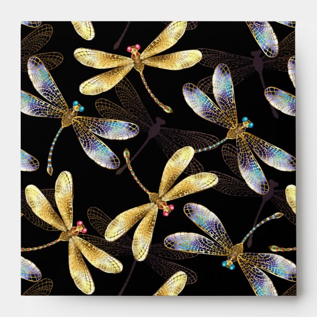 Seamless Pattern with Golden Dragonflies Envelope (Front)