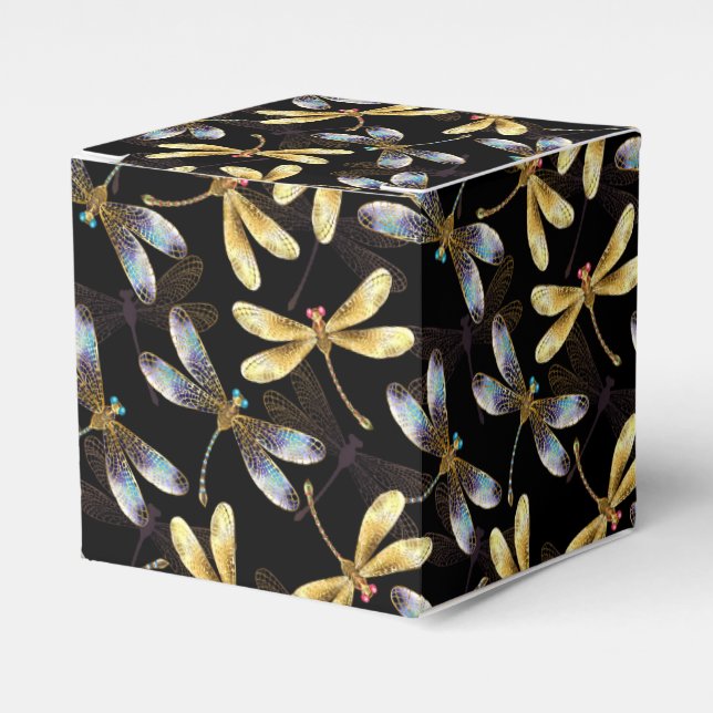 Seamless Pattern with Golden Dragonflies Favour Box (Front Side)
