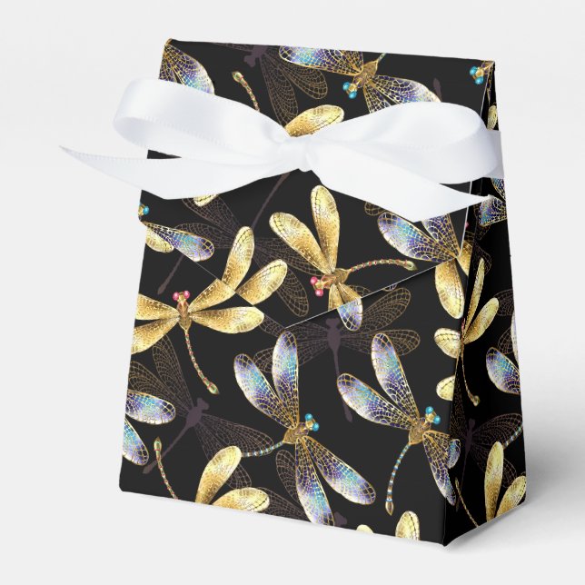 Seamless Pattern with Golden Dragonflies Favour Box (Front Side)