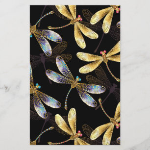 Seamless Pattern with Golden Dragonflies Flyer