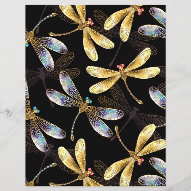 Seamless Pattern with Golden Dragonflies Flyer (Front)