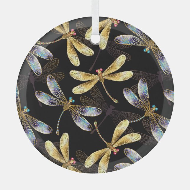 Seamless Pattern with Golden Dragonflies Glass Tree Decoration (Front)