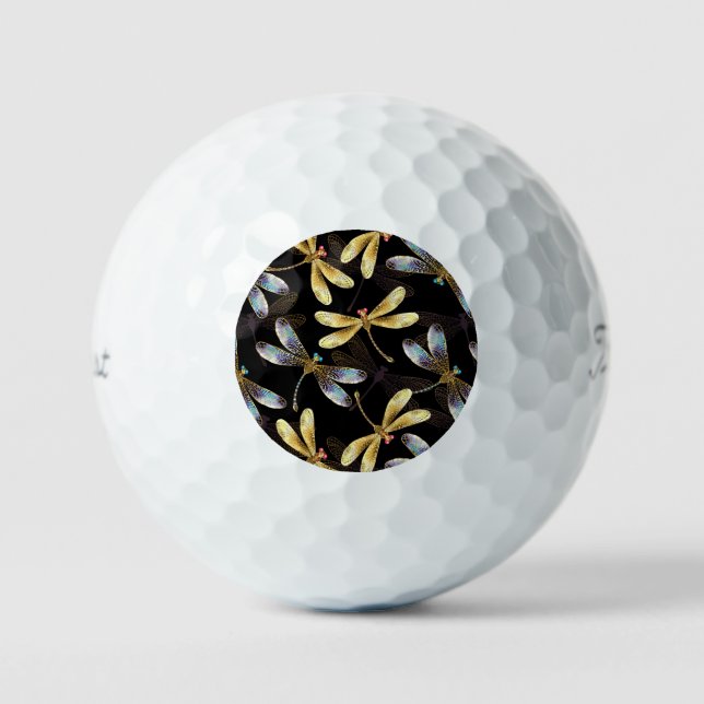 Seamless Pattern with Golden Dragonflies Golf Balls (Front)