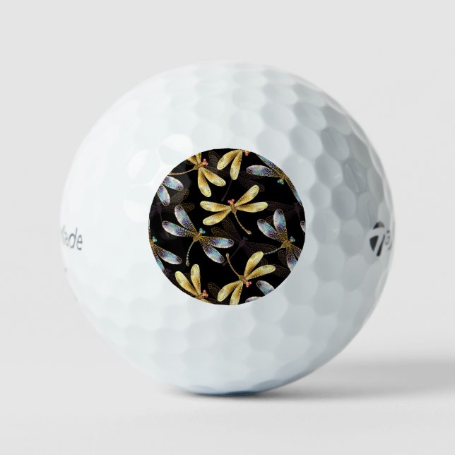 Seamless Pattern with Golden Dragonflies Golf Balls (Front)