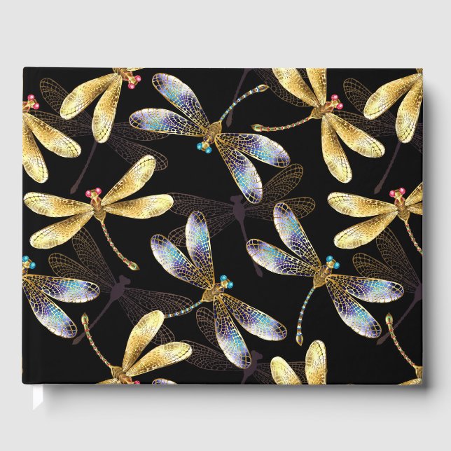 Seamless Pattern with Golden Dragonflies Guest Book (Front)