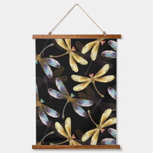 Seamless Pattern with Golden Dragonflies Hanging Tapestry
