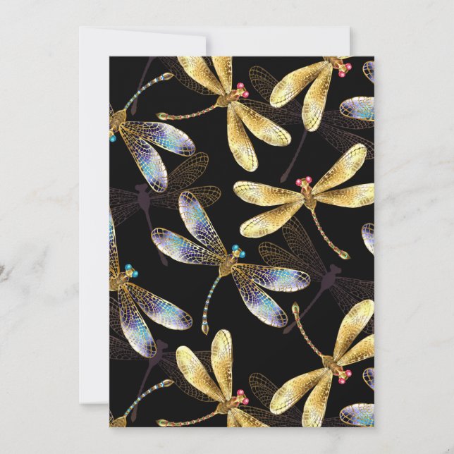 Seamless Pattern with Golden Dragonflies Holiday Card (Front)