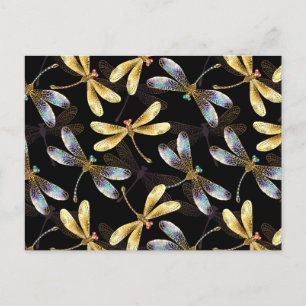 Seamless Pattern with Golden Dragonflies Holiday Postcard
