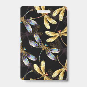 Seamless Pattern with Golden Dragonflies ID Badge