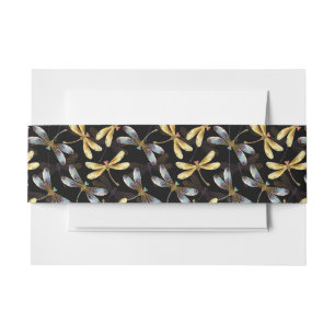 Seamless Pattern with Golden Dragonflies Invitation Belly Band