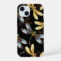 Seamless Pattern with Golden Dragonflies