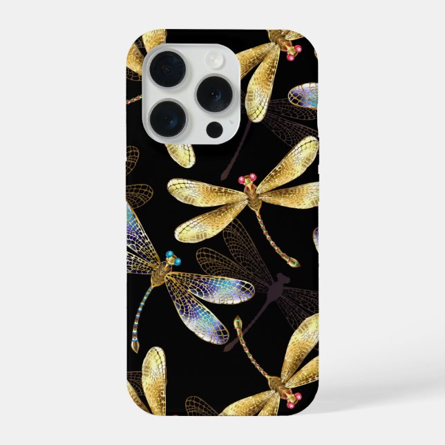 Seamless Pattern with Golden Dragonflies iPhone Case (Back)