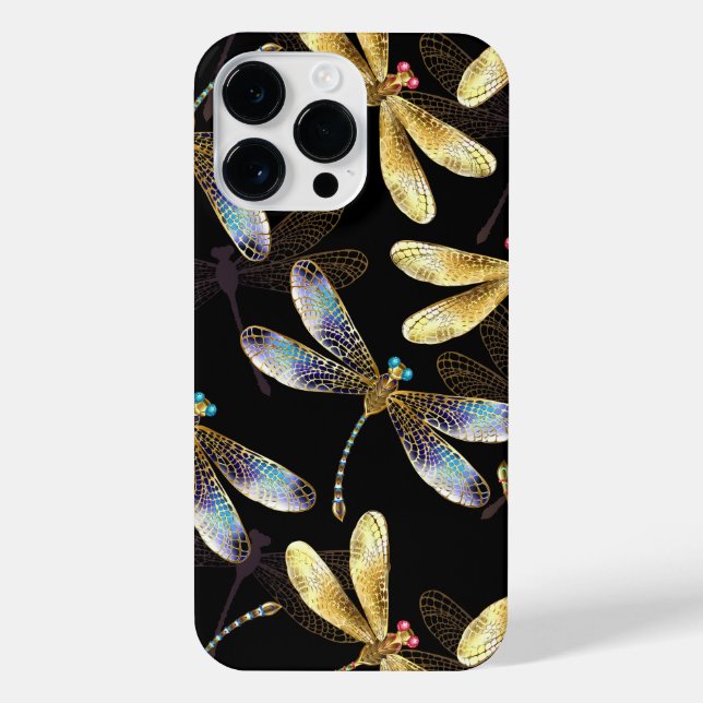 Seamless Pattern with Golden Dragonflies iPhone Case (Back)