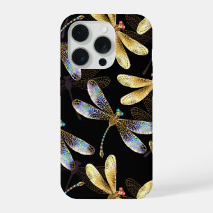 Seamless Pattern with Golden Dragonflies iPhone 15 Pro Case