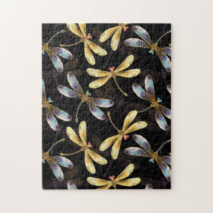 Seamless Pattern with Golden Dragonflies Jigsaw Puzzle