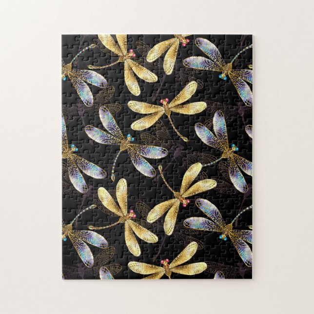 Seamless Pattern with Golden Dragonflies Jigsaw Puzzle (Vertical)