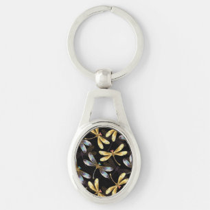 Seamless Pattern with Golden Dragonflies Key Ring