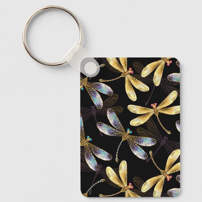 Seamless Pattern with Golden Dragonflies Key Ring (Front)