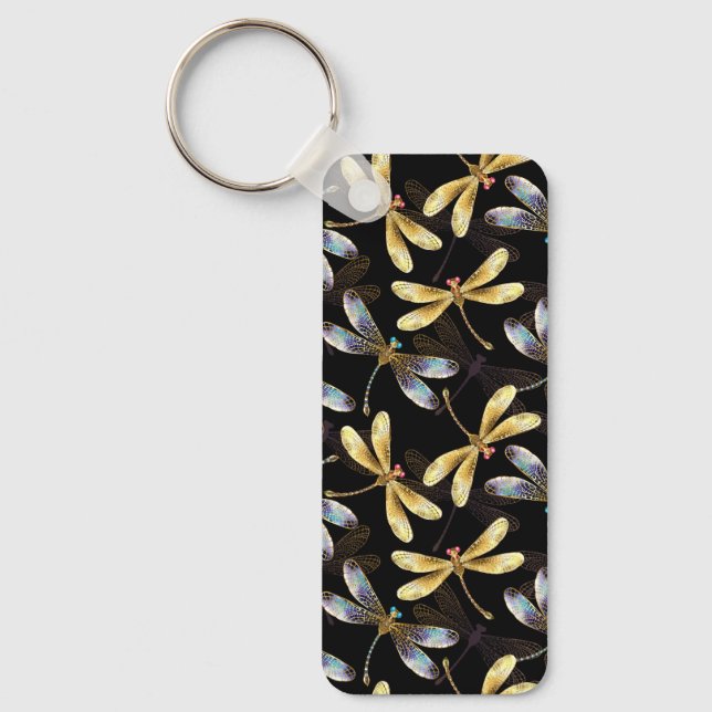 Seamless Pattern with Golden Dragonflies Key Ring (Front)