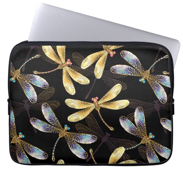 Seamless Pattern with Golden Dragonflies Laptop Sleeve (Front)