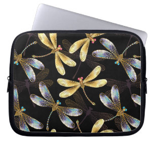 Seamless Pattern with Golden Dragonflies Laptop Sleeve