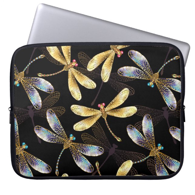 Seamless Pattern with Golden Dragonflies Laptop Sleeve (Front)