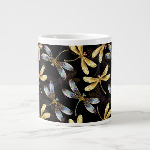 Seamless Pattern with Golden Dragonflies Large Coffee Mug